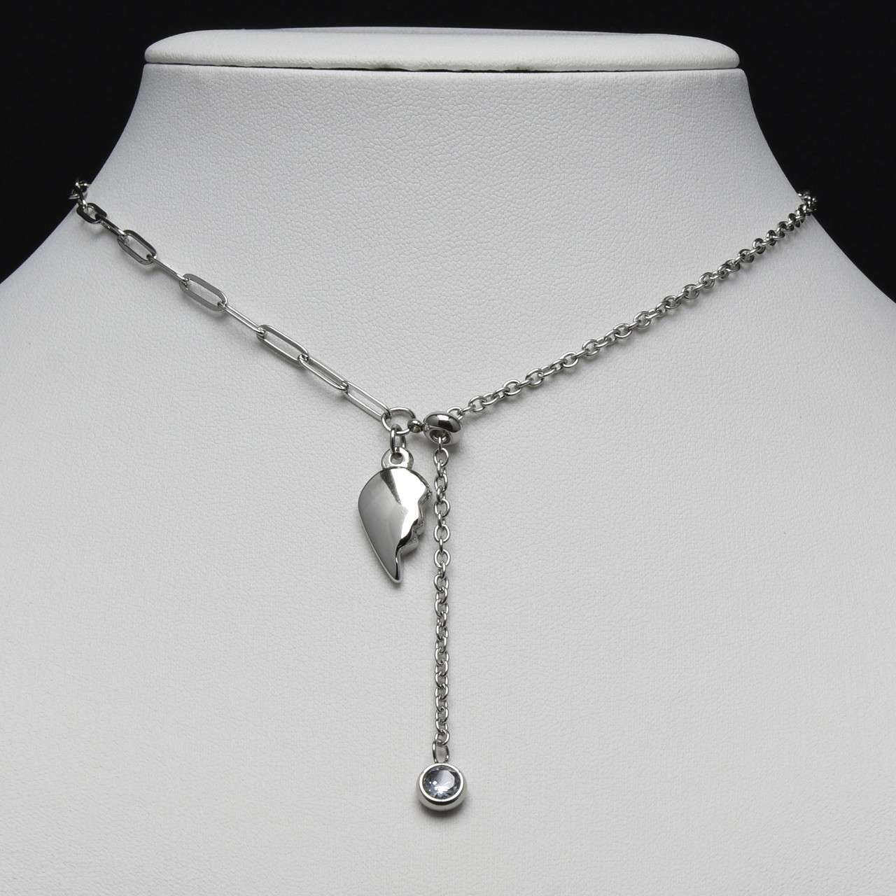 Ланцюжок якорний з кулоном половинка серця від Stainless Steel срібляста сталь 316 L довг 55 см тлщн 1 мм