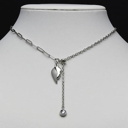 Ланцюжок якорний з кулоном половинка серця від Stainless Steel срібляста сталь 316 L довг 55 см тлщн 1 мм, фото 1