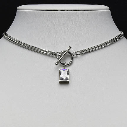 Ланцюжок панцирний із кулоном і білим стразом від Stainless Steel срібляста сталь 316 L довжина 50 см тлщн 4 мм, фото 1