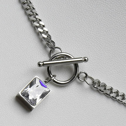 Ланцюжок панцирний із кулоном і білим стразом від Stainless Steel срібляста сталь 316 L довжина 50 см тлщн 4 мм, фото 2