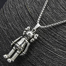 Ланцюг із кулоном чоловічок кавс сріблястого кольору Stainless Steel розмір 50х25 мм розмір ланцюга 70 см 3 мм, фото 4