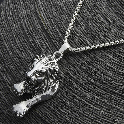 Ланцюг із кулоном тигр сріблястого кольору Stainless Steel розмір 50х25 мм розмір ланцюга 70 см 3 мм, фото 2