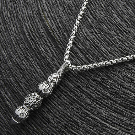 Ланцюг із кулоном бузинна паличка сріблястого кольору Stainless Steel розмір 45х10 мм розмір ланцюга 70 см 3 мм, фото 1