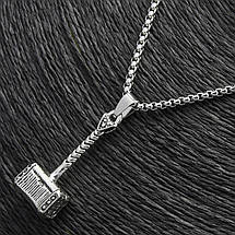 Ланцюг із кулоном кувалда сріблястого кольору Stainless Steel розмір 40х15 мм розмір ланцюга 70 см 3 мм, фото 3