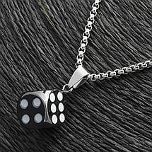 Ланцюг із кулоном кубик сріблястого кольору Stainless Steel розмір 15х15 мм розмір ланцюга 70 см 3 мм, фото 3