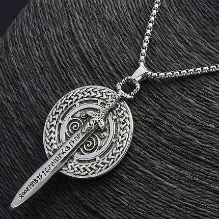 Ланцюг із кулоном скандинавський воїн сріблястого кольору Stainless Steel розмір 75х40 мм розмір ланцюга 70 см 3 мм, фото 1