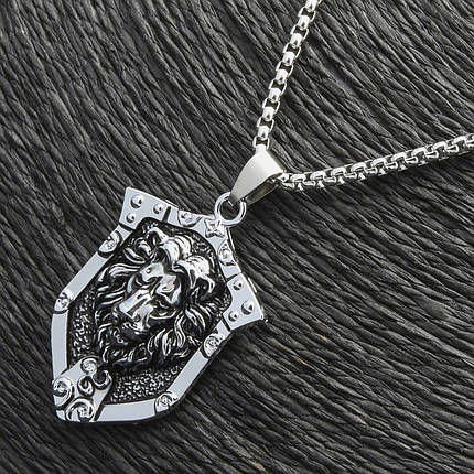 Ланцюг із кулоном лев сріблястого кольору Stainless Steel розмір 40х30 мм розмір ланцюга 70 см 3 мм, фото 1