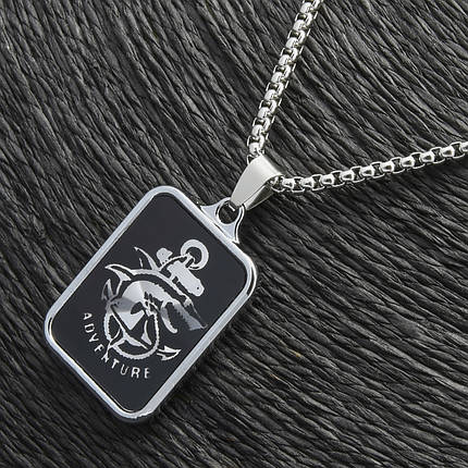 Ланцюг із кулоном акула з написом сріблястого кольору Stainless Steel розмір 35х25 мм розмір ланцюга 70 см 3 мм, фото 1