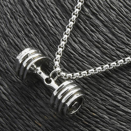 Ланцюг із кулоном гантеля сріблястого кольору Stainless Steel розмір 30х13 мм розмір ланцюга 70 см 3 мм, фото 2