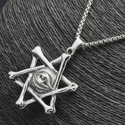 Ланцюг із кулоном всевидяче око сріблястого кольору Stainless Steel розмір 50х40 мм розмір ланцюга 70 см 3 мм, фото 1