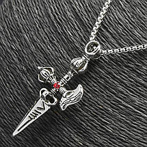 Ланцюг із кулоном кинджал із каменем сріблястого кольору Stainless Steel розмір 60х30 мм розмір ланцюга 70 см 3 мм, фото 4