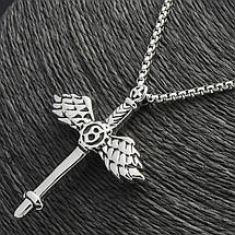 Ланцюг із кулоном кинджал із крилами сріблястого кольору Stainless Steel розмір 60х45 мм розмір ланцюга 70 см 3 мм, фото 4