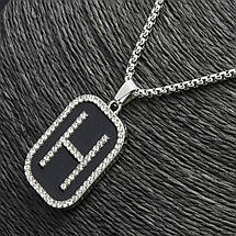 Ланцюг із кулоном буква з кристалами сріблястого кольору Stainless Steel розмір 35х25 мм розмір ланцюга 70 см 3 мм, фото 3