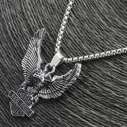 Ланцюг із кулоном орел із табличкою сріблястого кольору Stainless Steel розмір 45х35 мм розмір ланцюга 70 см 3 мм, фото 1