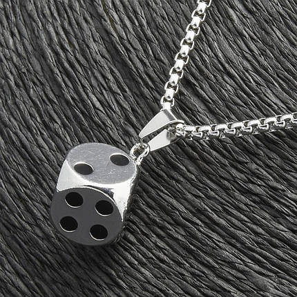 Ланцюг із кулоном кубик сріблястого кольору Stainless Steel розмір 13х13 мм розмір ланцюга 70 см 3 мм, фото 2