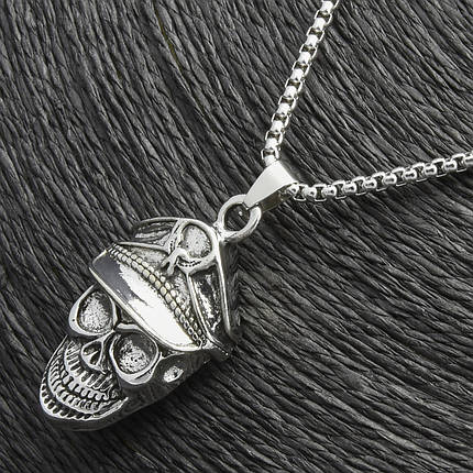 Ланцюг із кулоном череп поліцейський сріблястого кольору Stainless Steel розмір 45х25 мм розмір ланцюга 70 см 3 мм, фото 2