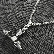 Ланцюг із кулоном гантеля з рукою сріблястого кольору Stainless Steel розмір 35х40 мм розмір ланцюга 70 см 3 мм, фото 3