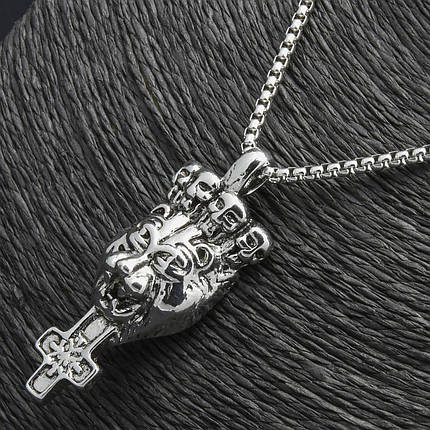 Ланцюг із кулоном тигр із хрестом сріблястого кольору Stainless Steel розмір 57х20 мм розмір ланцюга 70 см 3 мм, фото 2