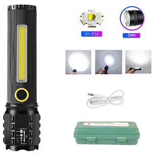 Ліхтар C71/C81-P50+COB Li-Ion акумулятор. zoom ЗУ mircoUSB Box, фото 1