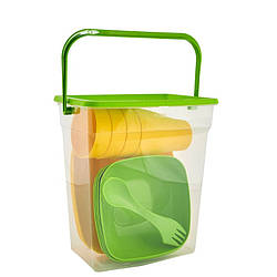 Набір посуду пластиковий (оливковий/темно-жовтий) А169042-19 Алеана