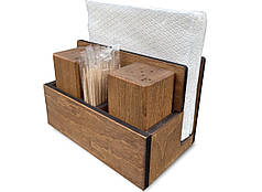 Набір для серветок, спецій та зубочисток для ресторану (№8). Спецівники у комплекті. Колір горіх