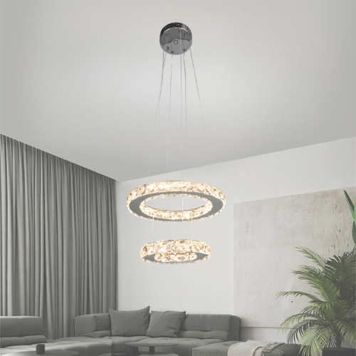 Яскрава кришталева люстра з пультом Diasha 30W до 8 м² колір Хром 7206-3W/300+200HR