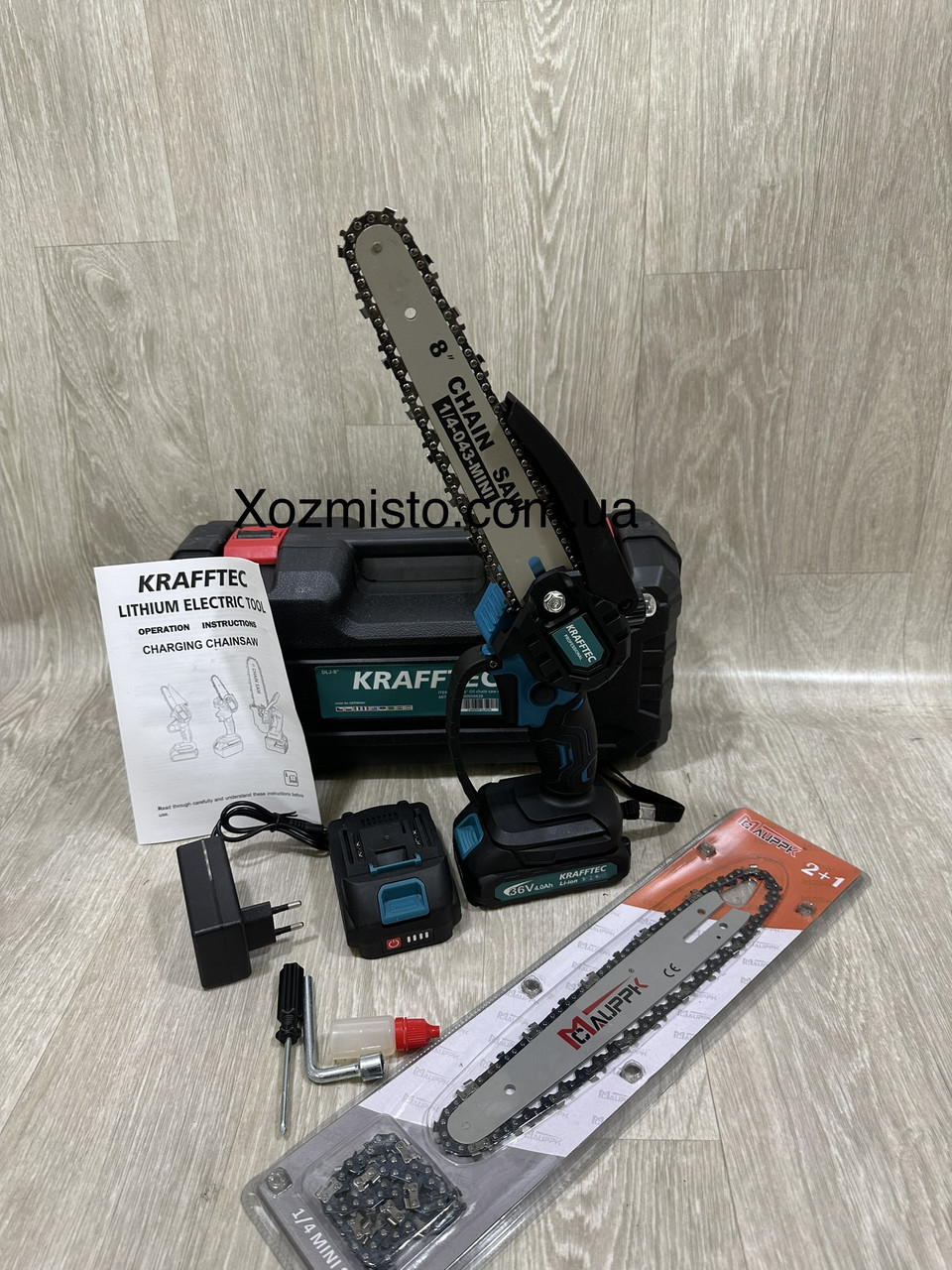 Акумуляторна мініпила Krafftec Німеччина [36 V 4 Ah / 1200 Вт / 2 акумулятори] з автоматичним мастилом, фото 1