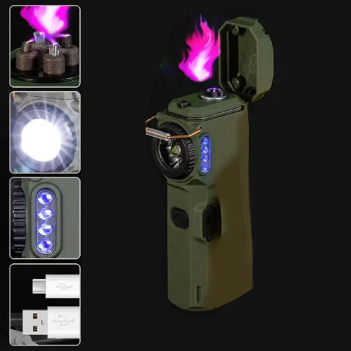 Ліхтар MULTIFUNCTIONAL D51-COB, Li-Ion акум., індикація заряду, запальничка, ЗП Type-C Зелений
