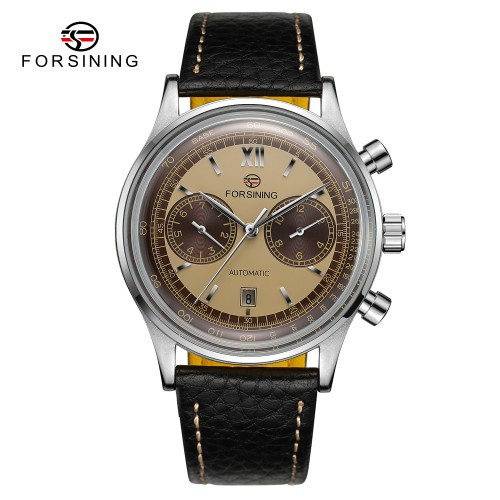 Чоловічий механічний годинник з автопідзаводом Forsining 6921 Silver-Latte