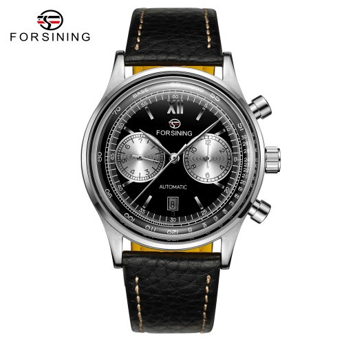 Чоловічий механічний годинник з автопідзаводом Forsining 6921 Silver-Black
