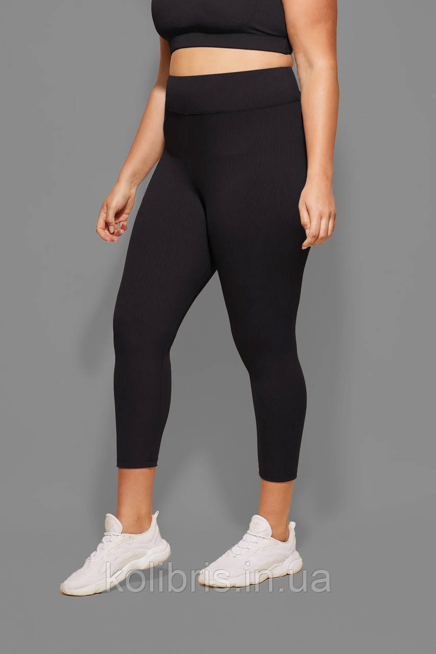 Бриджи в рубчик жіночі трикотажні чорного кольору, фото 1