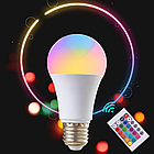 Світлодіодна RGB лампа в патрон E27 + пульт / LED лампочка / Розумна лампа світлодіодна / Лед лампа, фото 9