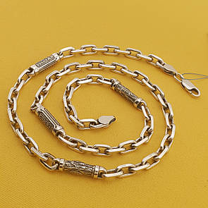 Срібна цепочка чоловіча товста зі вставками Архангел Михаїл і Спаси і Збережи освячена. Якірний ланцюг 60 см