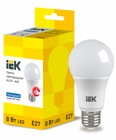 

Лампа LED ALFA A60 шар 8Вт 230В 6500К E27 IEK