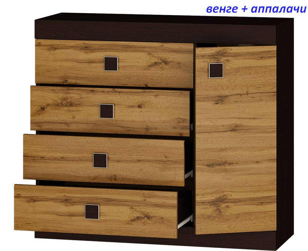 

Комод с дверью и 4-мя ящиками Соната-5 венге темный + Крафт золотой
