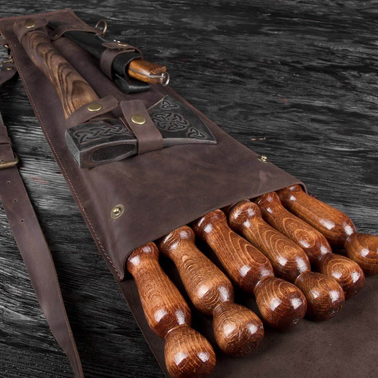 

Шампуры ручной работы "Клык" в кожаном колчане