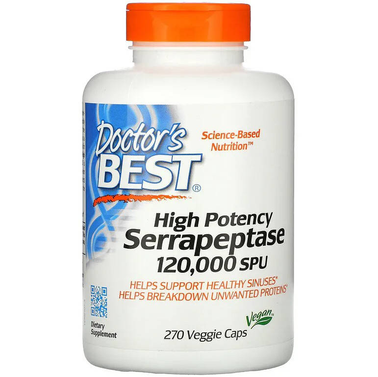 

Серрапептаза Doctor's Best "High Potency Serrapeptase" 120000 SPU, усиленная (270 капсул)