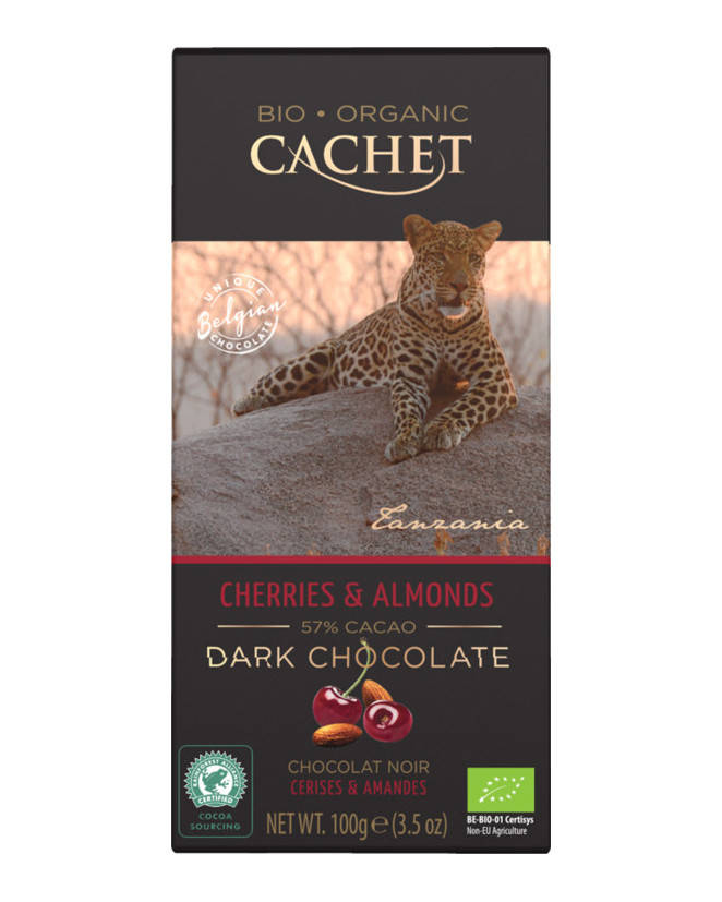 

Шоколад Cachet Bio Organic черный с вишней и миндалем 57%, 100 г