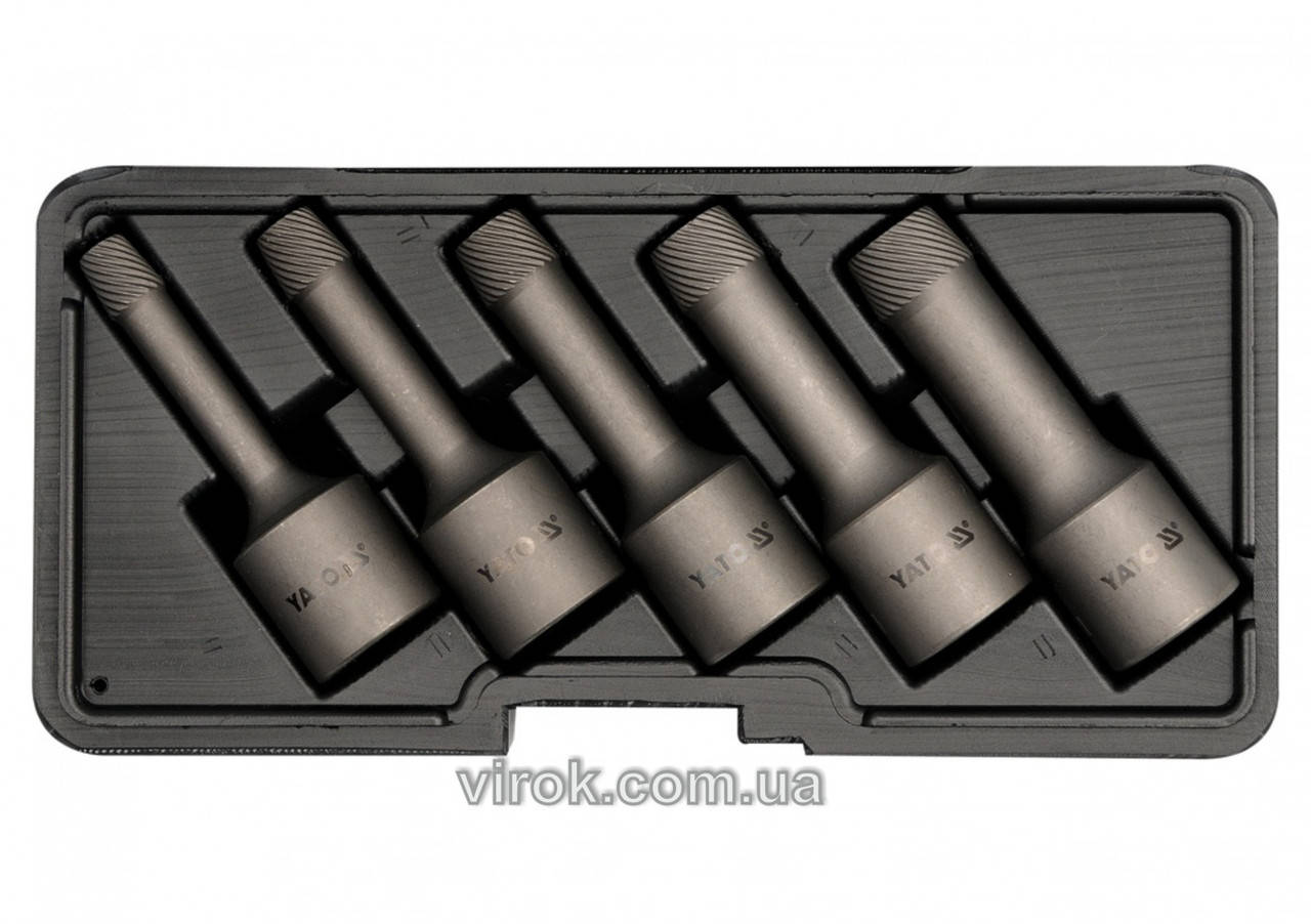 

Видалювачі зломаних гвинтів YATO Ø= 8; 10; 12; 14; 16 мм, 5 шт. [20] YT-0624