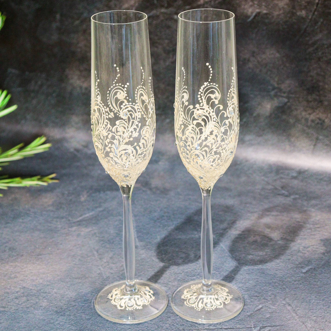 

ТОП! Бокалы для Жениха и Невесты на Свадьбу 190 мл ручной работы №104, Бежевые, Бежевый