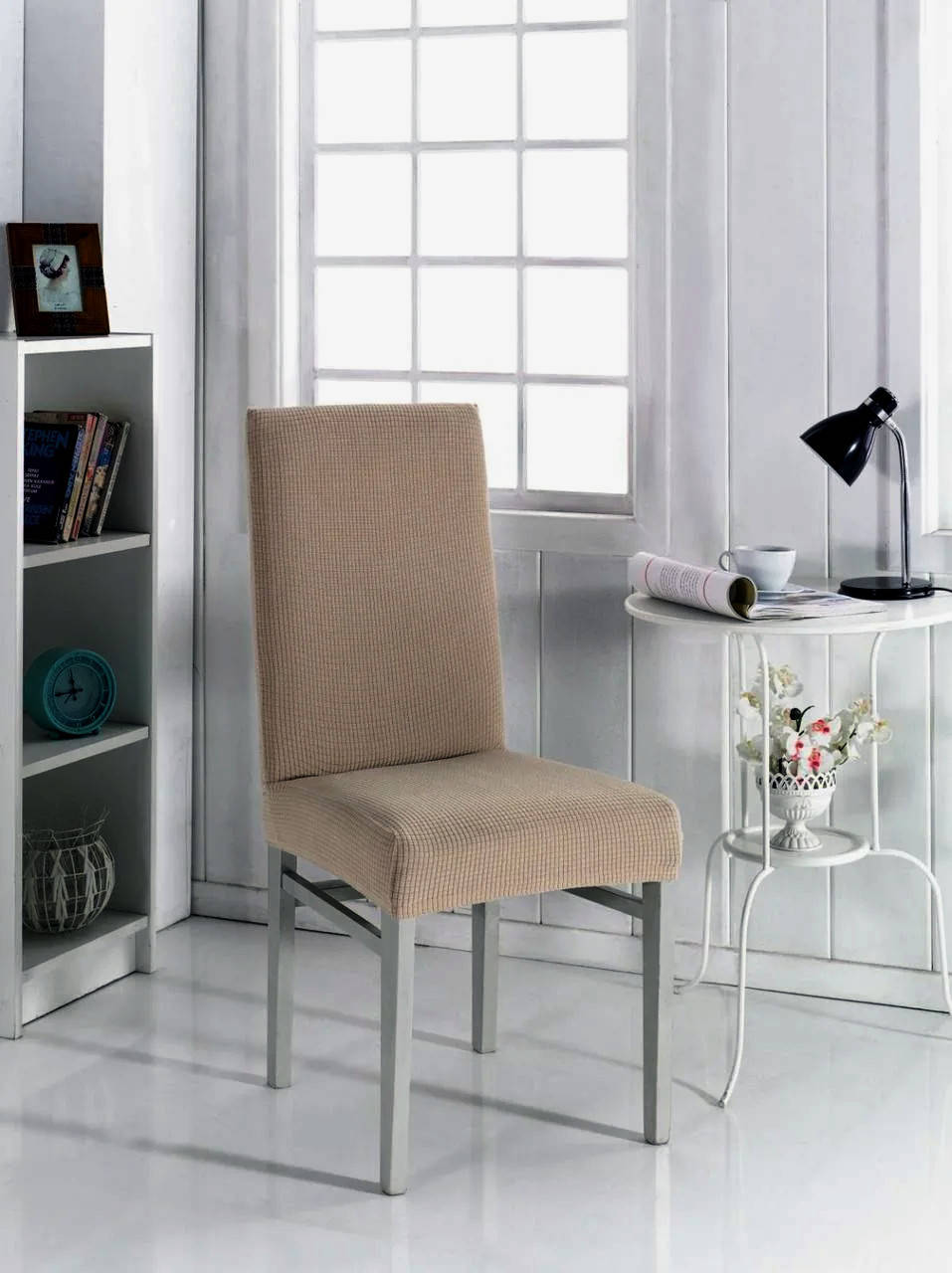 

Чехол на стул универсальный кофейный квадратик Evibu Турция 50184