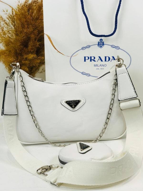 

Женская сумка Prada сумочка Прада двойка 2в1 (Белая), Черный
