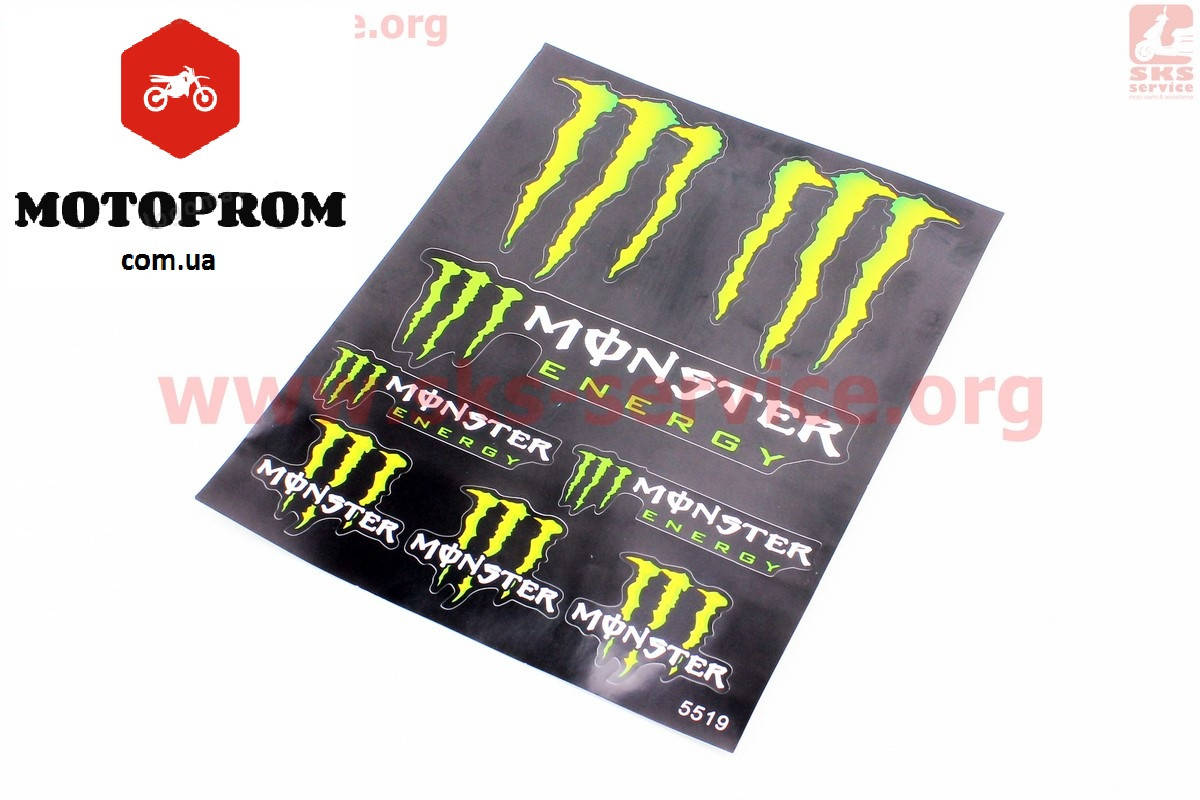 

Наклейки на мотоцикл,мопед,скутер планшет Наклейки набор 8шт "Monster" 5519 (20х25,5см)
