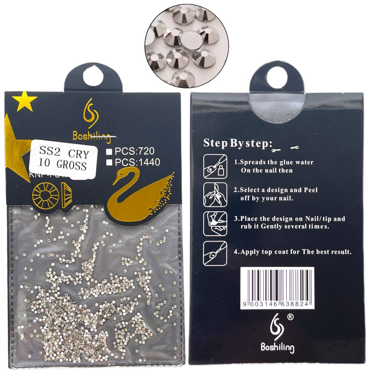 

Камни - стразы для дизайна и декора ногтей (разноцветные, разных размеров) SS2 CRY