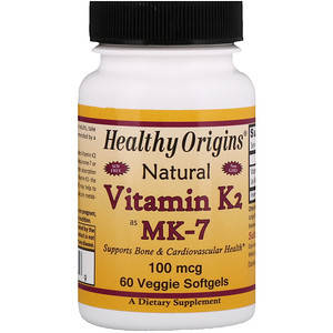 

Витамин K2 в форме MK7, Vitamin K2 as MK-7, 100 мкг, Healthy Origins, 60 капсул