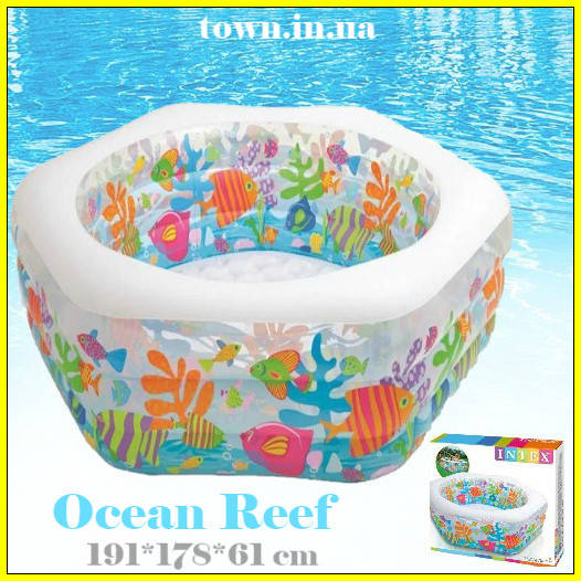 

Детский надувной бассейн Intex,191*178*61 см "Океанский риф".Cемейный,большой, для дома, дачи, для детей 56493, Разные цвета