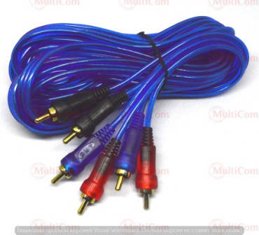

05-00-121. Шнур 3RCA - 3RCA (штекер-штекер), gold pin, прозрачно-синий, 5м