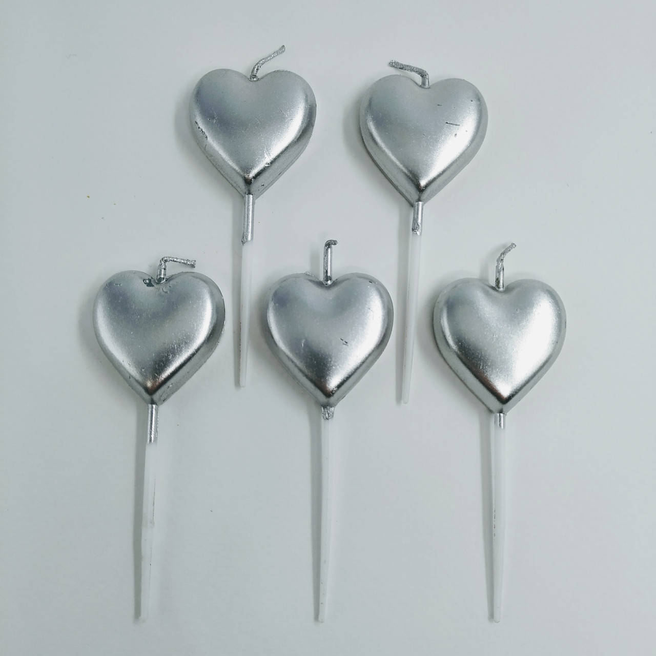 

Набор свечей Сердечки серебряные - 5 шт