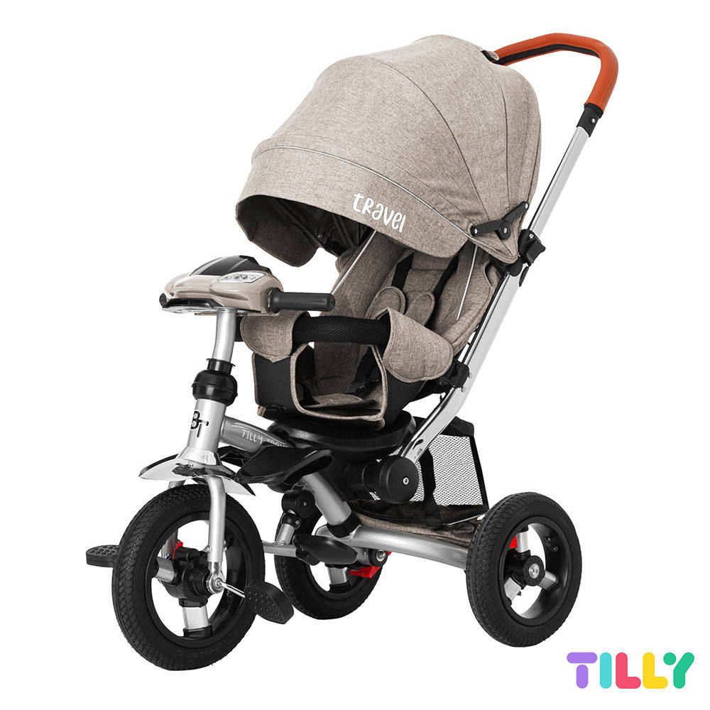 

Велосипед трехколесный с родительской ручкой TILLY TRAVEL T-387/1 Бежевый лен | Велосипед-коляска