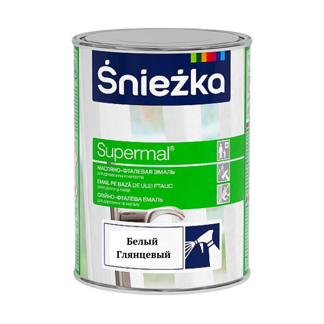 

Масляно-фталевая эмаль для дерева и металла Sniezka Supermal белый глянец 800мл